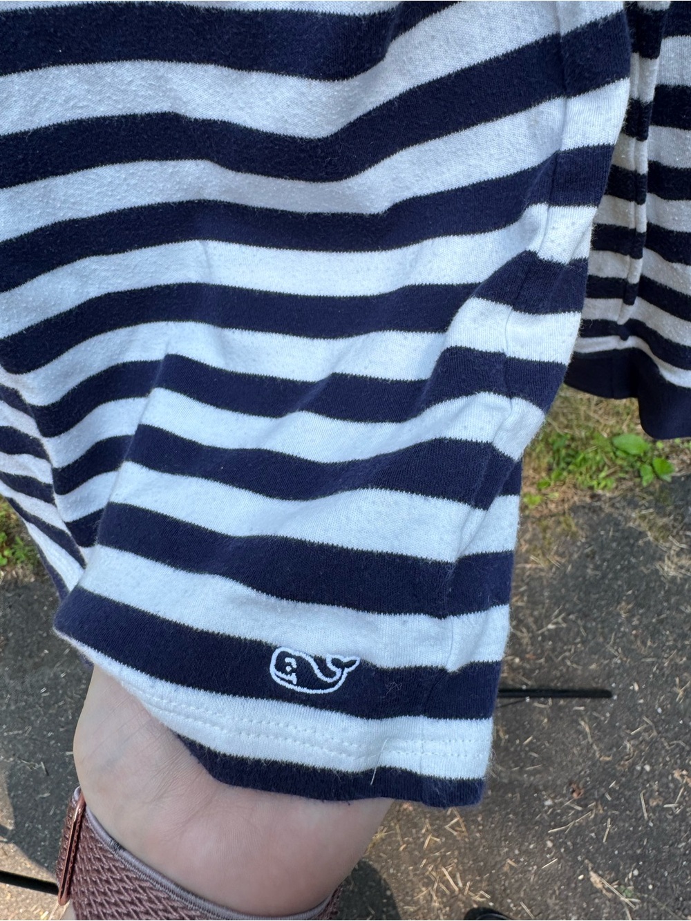 24. Vineyard Vines Navy & White Striped Tee with Whale Embroidery